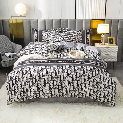 Cadeau de Noël de luxe super doux 100% polyester 4 pièces lit ensemble motif géométrique