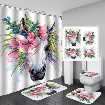 Impression numérique épaisse design de fleurs salle de bain rideaux de douche et tapis ensemble saisonnier