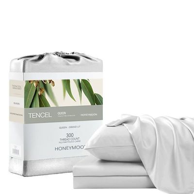 Ensemble de feuilles de coton Lyocell 300T de couleur simple douceur luxueuse pour votre literie de mariage
