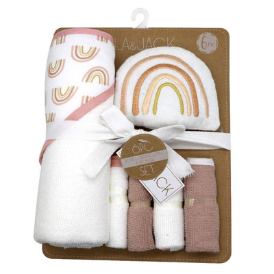 Home Baby Bath Set 6 pièces avec éponge à serviette à capuche douce et chiffon inclus