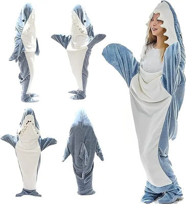 Capuchon à couverture de requin à motif brossé Super doux en flanelle Portable pour adultes et enfants
