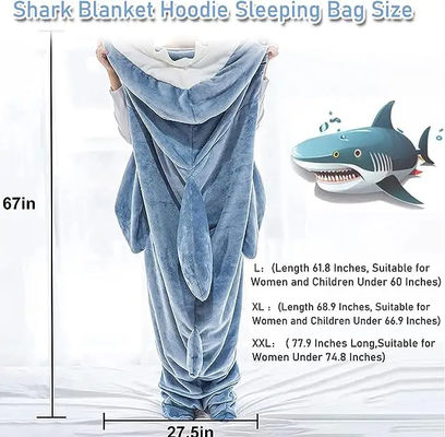 Capuchon à couverture de requin à motif brossé Super doux en flanelle Portable pour adultes et enfants