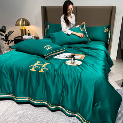 Couette d'été en soie lavée de luxe avec 1 couverture 1 feuille plate et 2 coussins