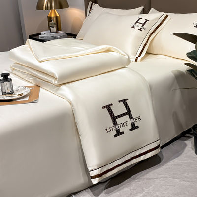 Couette d'été en soie lavée de luxe avec 1 couverture 1 feuille plate et 2 coussins