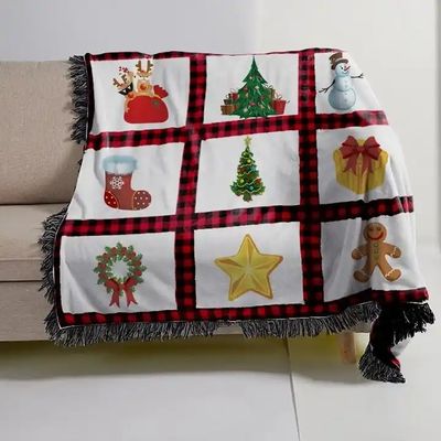Couverture de Noël imprimée en polyester avec plaquette rouge et garniture de tassel