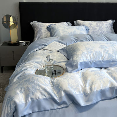 Personnalisé 173*118 Densité de tissu Luxe Lavé coton Soie Broderie 4 Pcs Lit ensemble