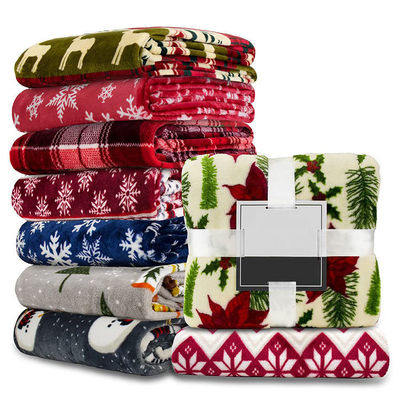 Tissé super doux personnalisé Noël style de fête décorations imprimées flanelle lancer couverture