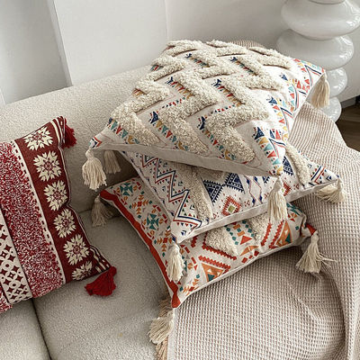 Taille personnalisée couverture d'oreiller imprimé en lin tufté pour le canapé décoratif dans le style ethnique