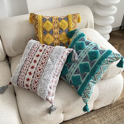Taille personnalisée couverture d'oreiller imprimé en lin tufté pour le canapé décoratif dans le style ethnique