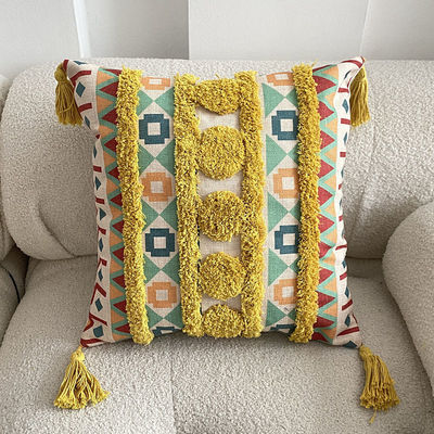 Taille personnalisée couverture d'oreiller imprimé en lin tufté pour le canapé décoratif dans le style ethnique
