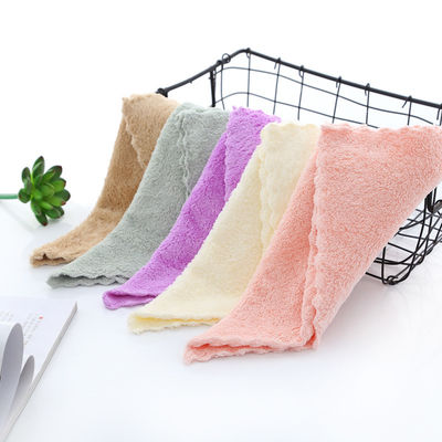 Densité de séchage Laine de corail Petite serviette carrée 25*25 serviette à main avec motif Dobby Border