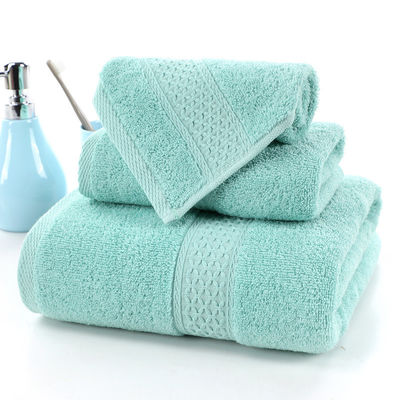 Serre-serviette absorbante de coton pur en trois pièces avec grille beige et couleur solide