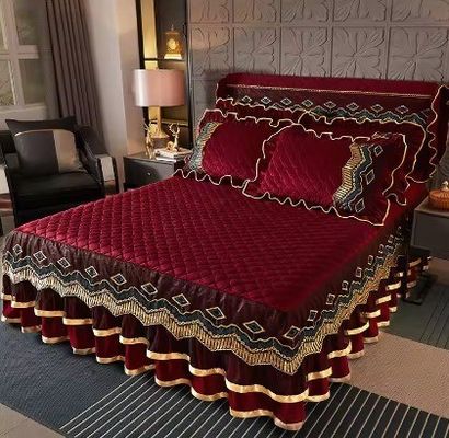 Ensemble de literie jupe couette coussinet avec broderie dentelle Tissu écologique et doux
