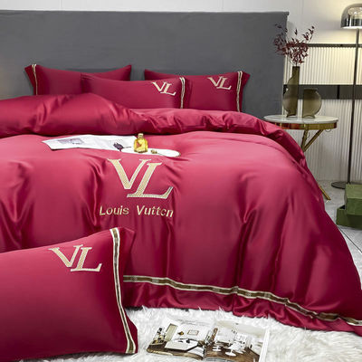 Vintage de luxe Lavé coton broderie en soie 4 pièces Lit ensemble King Size Comfort Set