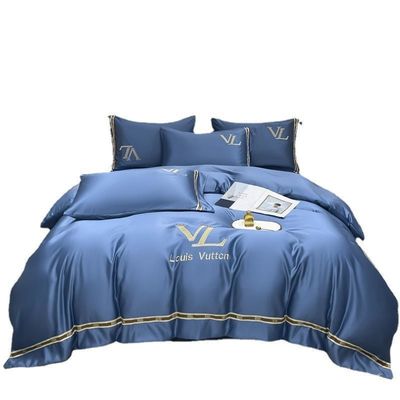 Vintage de luxe Lavé coton broderie en soie 4 pièces Lit ensemble King Size Comfort Set