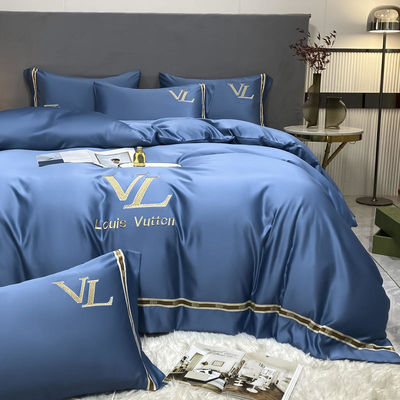 Vintage de luxe Lavé coton broderie en soie 4 pièces Lit ensemble King Size Comfort Set