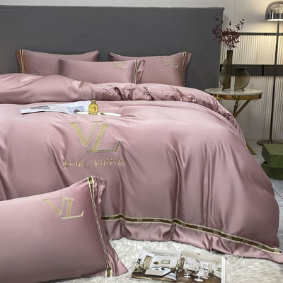Vintage de luxe Lavé coton broderie en soie 4 pièces Lit ensemble King Size Comfort Set