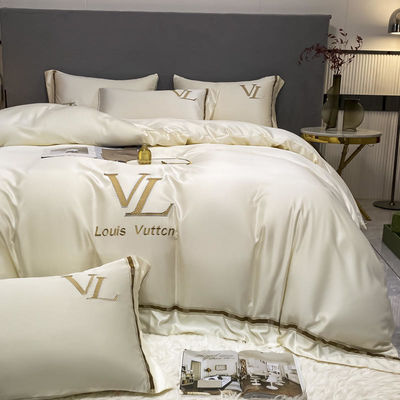 Vintage de luxe Lavé coton broderie en soie 4 pièces Lit ensemble King Size Comfort Set
