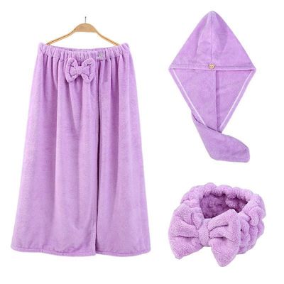 Améliorez votre salle de bain avec un ensemble de serviettes de bain en velours de corail, un soutien-gorge élargi, une jupe de bain, une bande de cheveux et une casquette pour cheveux secs