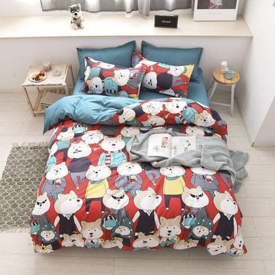 Polyester dessin animé simple 4 pcs lit de lit ensemble couette couverture oreiller couverture de mariage