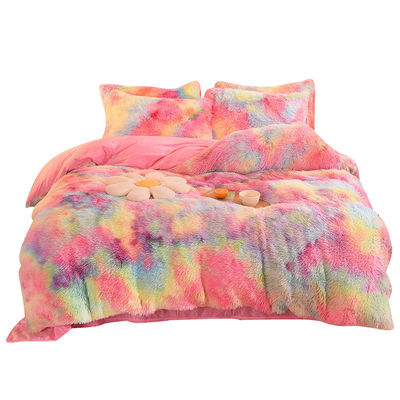 Accueil Hôtel Mariage Couleur arc-en-ciel faux fourrure velours pelucheux en peluche lit doux ensemble 4 pièces