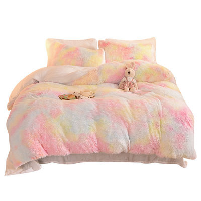 Accueil Hôtel Mariage Couleur arc-en-ciel faux fourrure velours pelucheux en peluche lit doux ensemble 4 pièces
