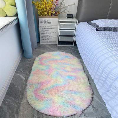 Tapis de chambre à coucher ultra doux et résistant aux taches Tapis de chambre ovale beige pour petits espaces