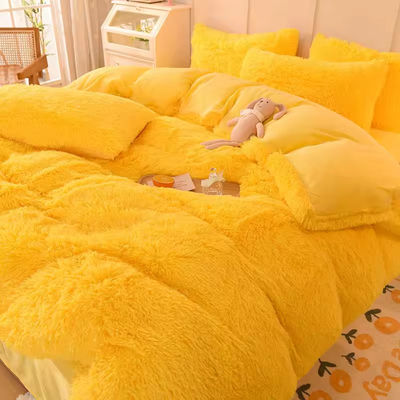 Couchettes de couleur arc-en-ciel fourrure velours moelleux peluche doux lit de luxe ensemble de 4 pièces