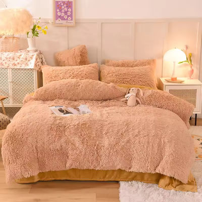 Couchettes de couleur arc-en-ciel fourrure velours moelleux peluche doux lit de luxe ensemble de 4 pièces
