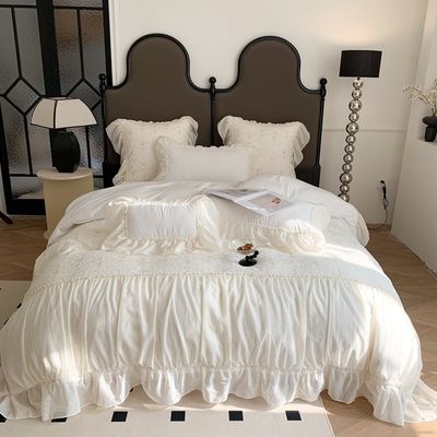 4PCS Couette moelleuse couette ensemble de lit de modèle solide lit de luxe ensemble couverture de lit