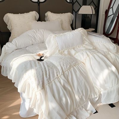 4PCS Couette moelleuse couette ensemble de lit de modèle solide lit de luxe ensemble couverture de lit