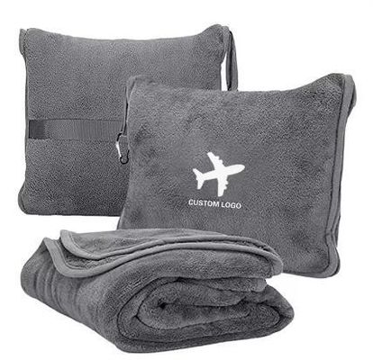Couverture et coussin de voyage brodés avec logo personnalisé pour un voyage en avion confortable