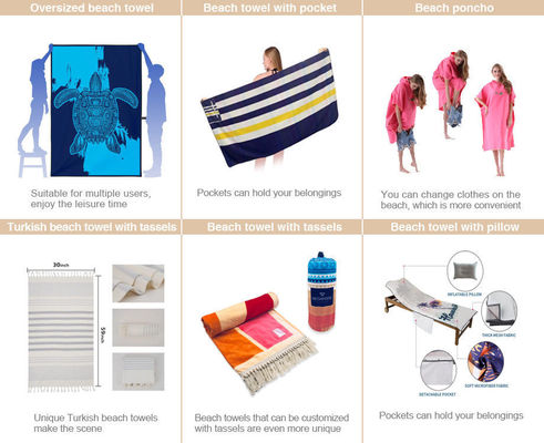 Accessoires de toilette de plage en microfibre absorbant imprimé sur mesure et velours à double face pour le plaisir de plage