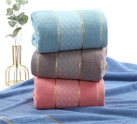 Touche en coton 32S très absorbante avec bordure dorée et motif de pile de coupe de couleur solide