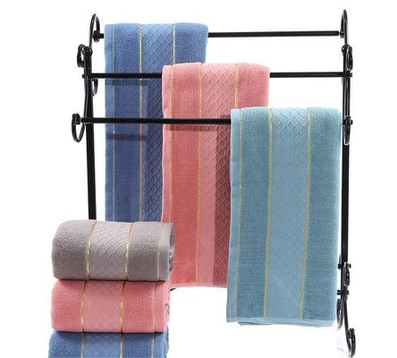 Touche en coton 32S très absorbante avec bordure dorée et motif de pile de coupe de couleur solide