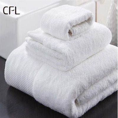 Luxe 100% coton blanc bain serviette à main et visage ensemble avec logo brodé personnalisé 70 * 140cm