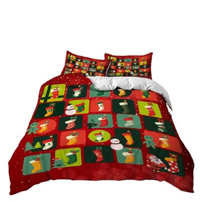 40 Tissu compte Décor de Noël Couverture de couette Joyeux Noël Cadeau 3D Impression numérique Rouge Comfort Lit ensemble