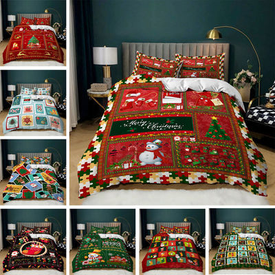 40 Tissu compte Décor de Noël Couverture de couette Joyeux Noël Cadeau 3D Impression numérique Rouge Comfort Lit ensemble