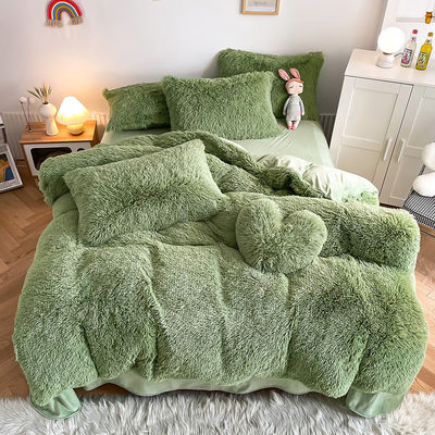 Ins Moss Green Luxury Shaggy Warm Mink Velvet Crystal Lit Set pour le lit d'hiver