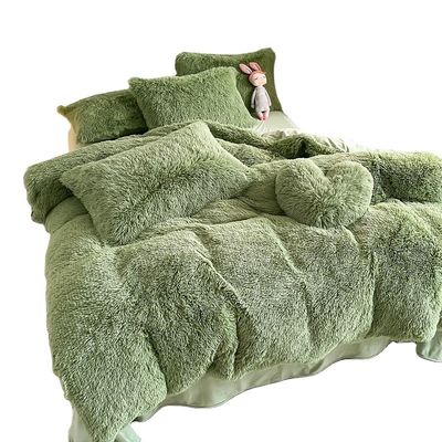 Ins Moss Green Luxury Shaggy Warm Mink Velvet Crystal Lit Set pour le lit d'hiver