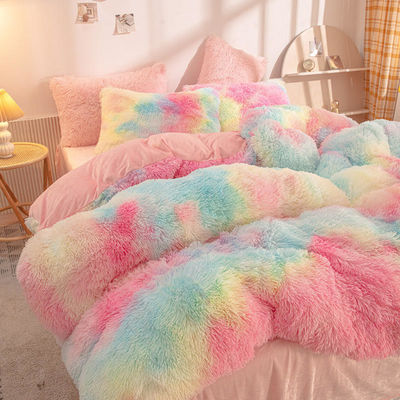 Couleur arc-en-ciel Faux fourrure velours Fluffy Plush Lit ensemble pour la maison moderne et la décoration