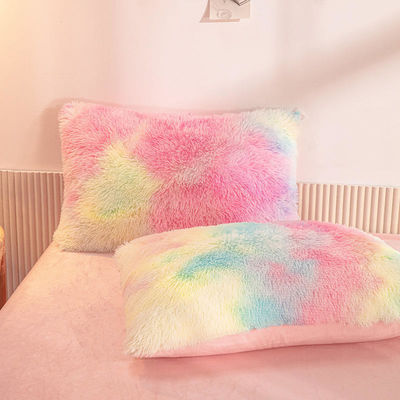 Couleur arc-en-ciel Faux fourrure velours Fluffy Plush Lit ensemble pour la maison moderne et la décoration