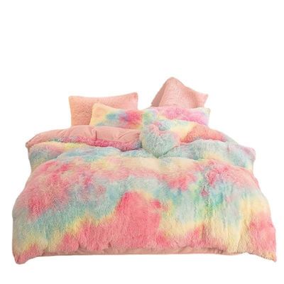 Couleur arc-en-ciel Faux fourrure velours Fluffy Plush Lit ensemble pour la maison moderne et la décoration