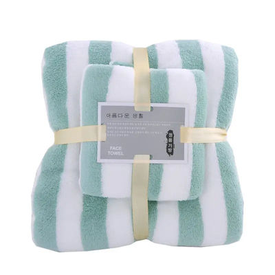 Polyester serviette de bain serviette de bain ensemble Large rayé couleur épaisse absorbant de corail laine serviette
