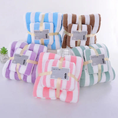 Polyester serviette de bain serviette de bain ensemble Large rayé couleur épaisse absorbant de corail laine serviette