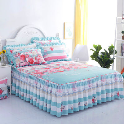 Tissu de lit en dentelle double multifonctionnel avec jupe et coussin pour oreiller 100% polyester