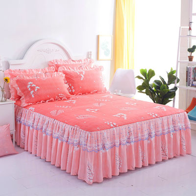 Tissu de lit en dentelle double multifonctionnel avec jupe et coussin pour oreiller 100% polyester