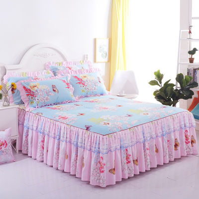 Tissu de lit en dentelle double multifonctionnel avec jupe et coussin pour oreiller 100% polyester