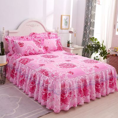 Tissu de lit en dentelle double multifonctionnel avec jupe et coussin pour oreiller 100% polyester