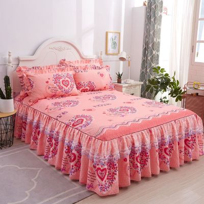 Tissu de lit en dentelle double multifonctionnel avec jupe et coussin pour oreiller 100% polyester